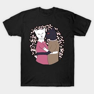 Cute Cat Couple-Cats Kissing Cartoon T-Shirt